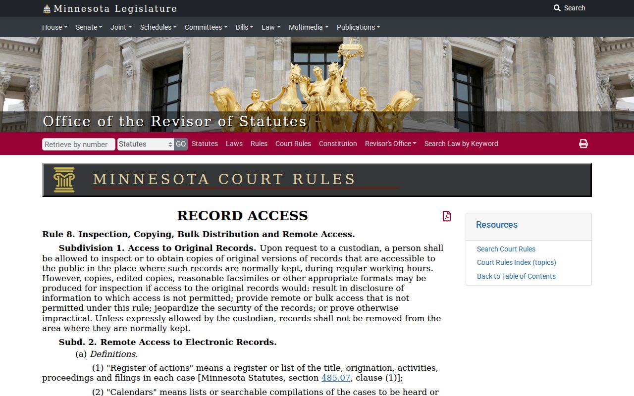 Minnesota public access rule information for remote court-record searches