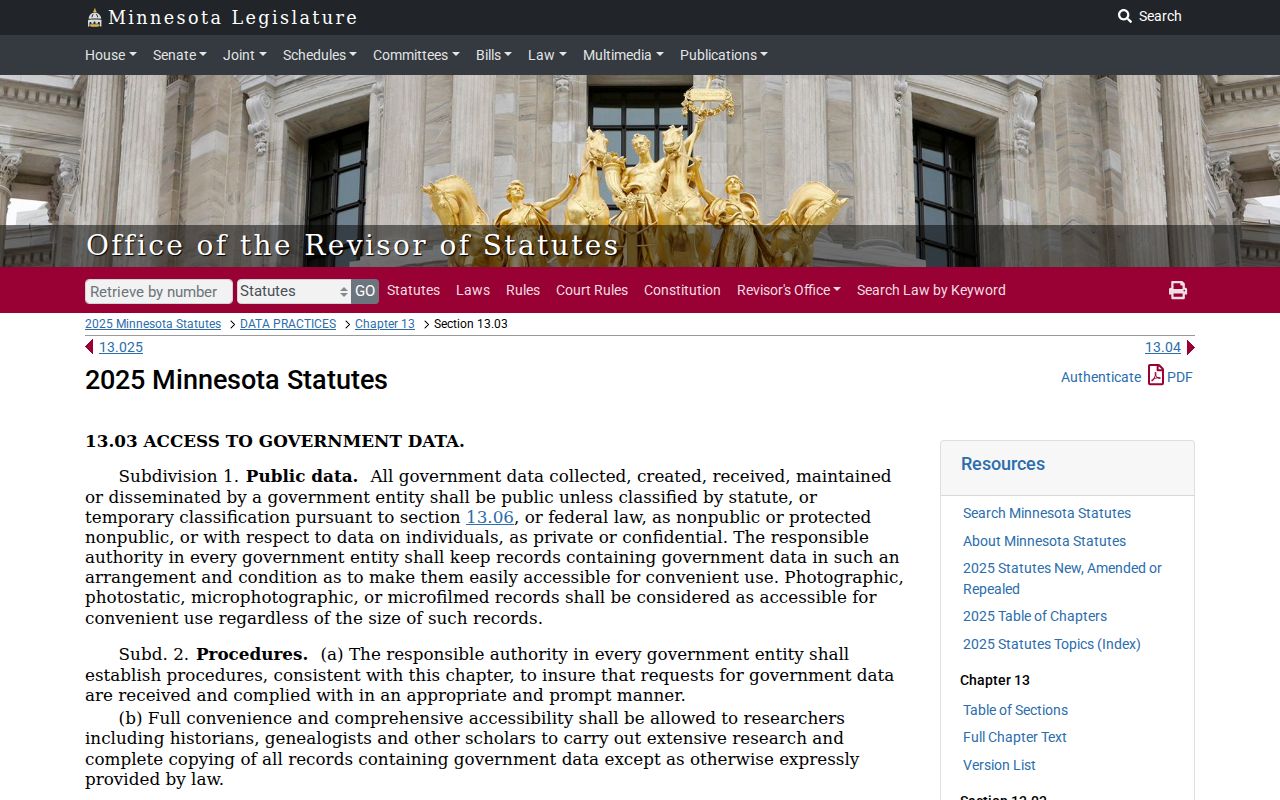 Minnesota public-access statute source relevant to Renville County civil records