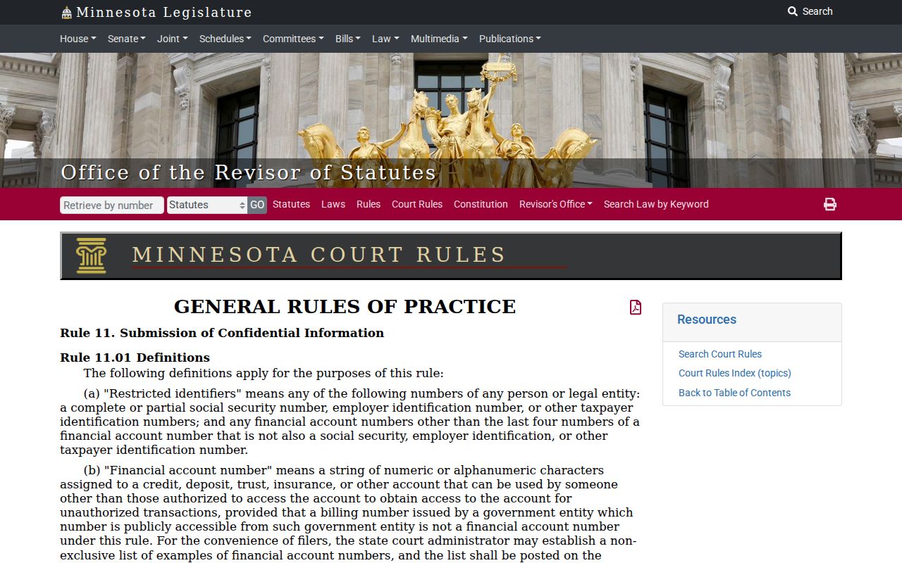 Minnesota restricted-identifier rule for civil court filing access