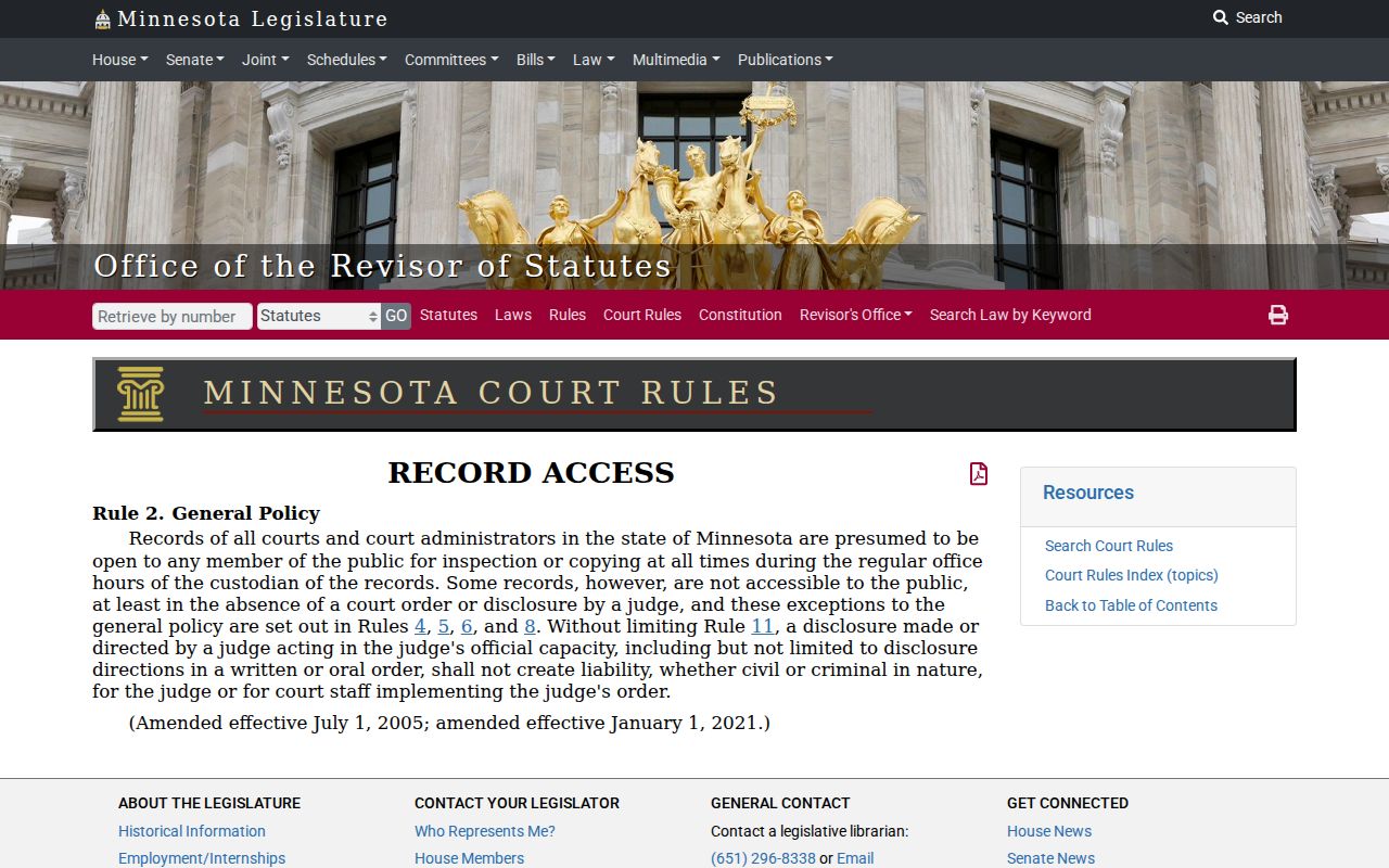 Minnesota judicial-record public-access rule for Renville County civil dockets