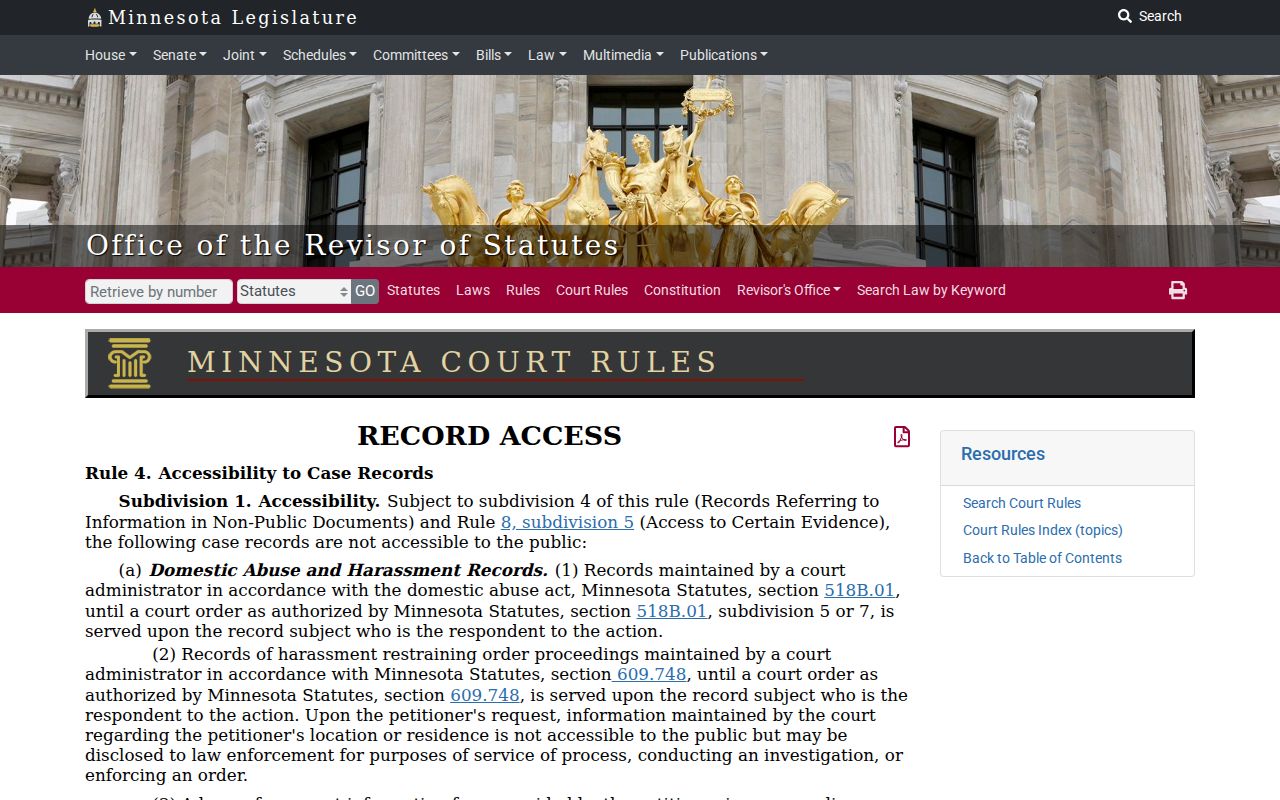 Minnesota judicial-record public-access rule relevant to Renville County criminal dockets