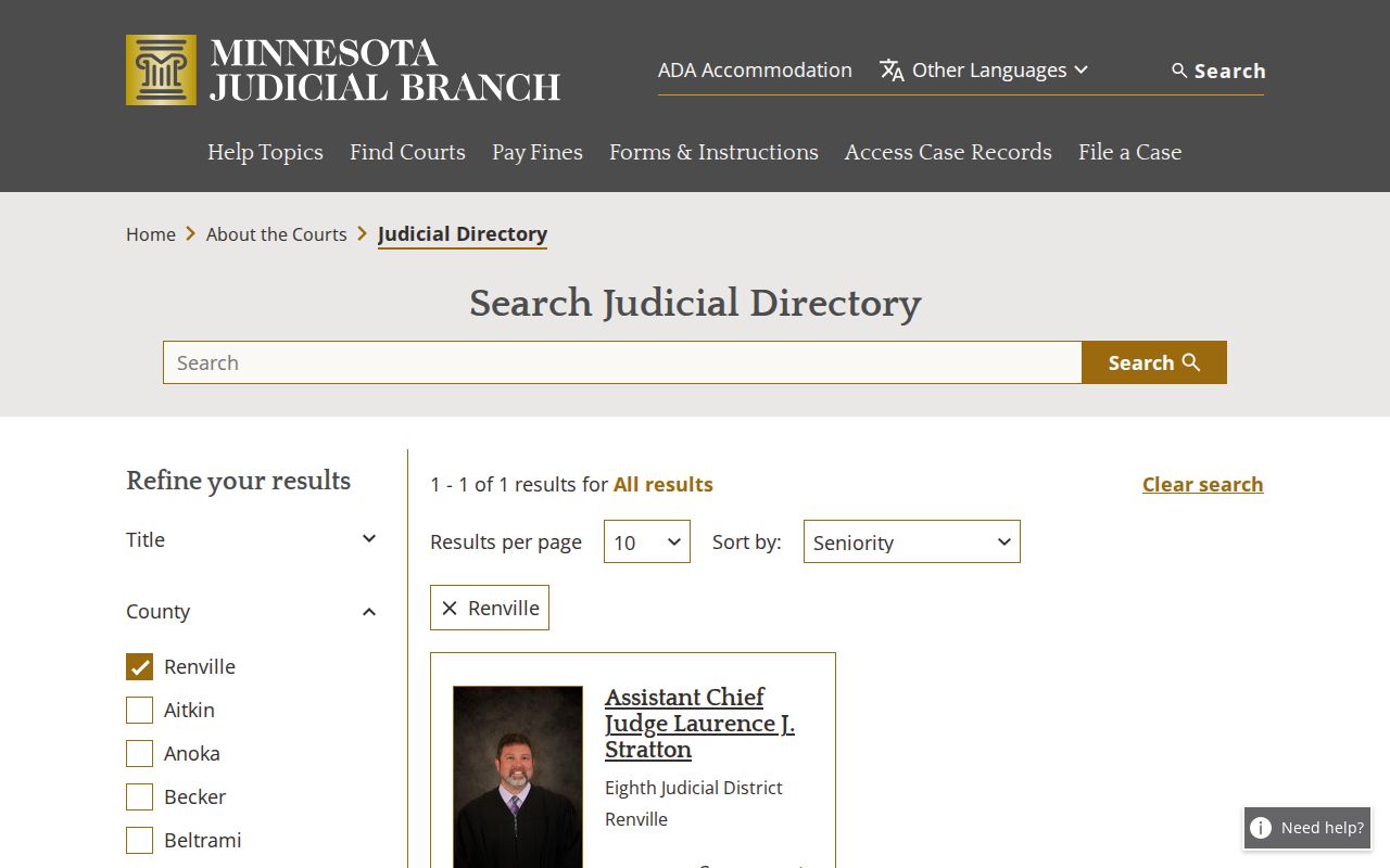 Renville County court docket Judicial Branch directory