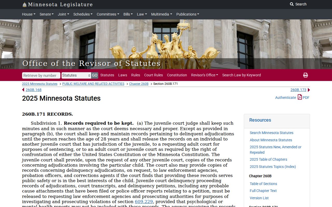 Minnesota juvenile record access statute relevant to restricted court records