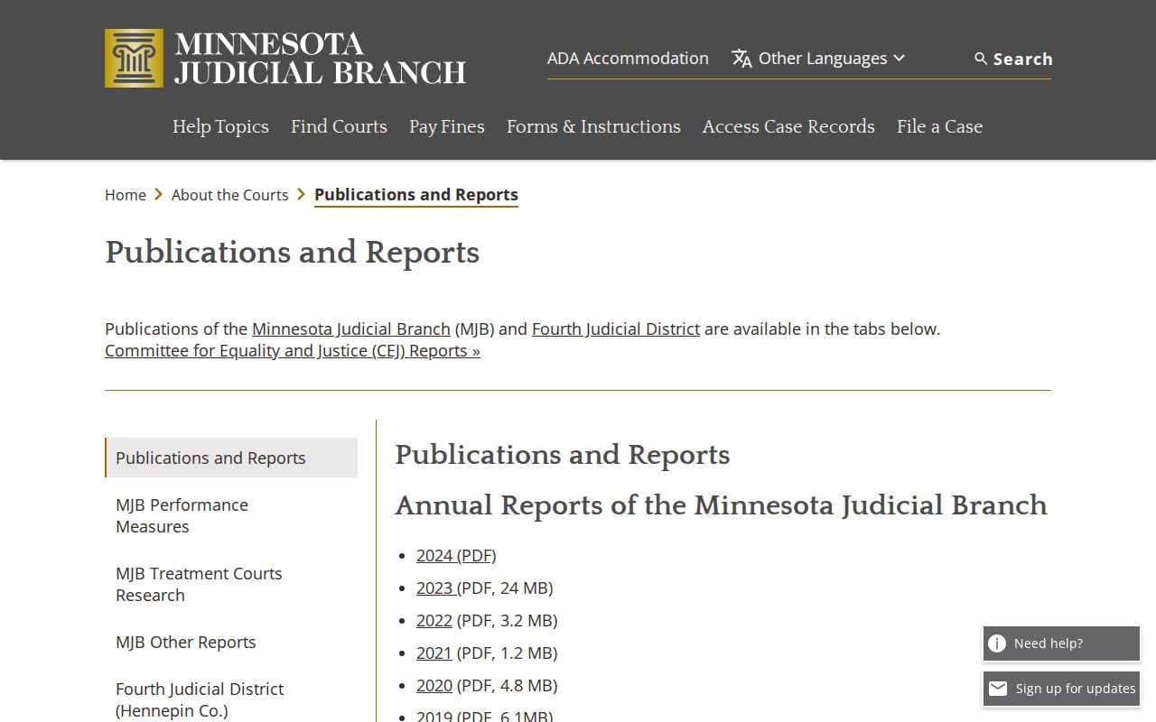 Minnesota Judicial Branch publications and reports information